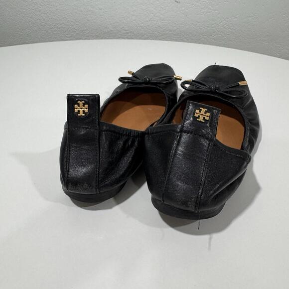 Tory Burch square toe‎ bow ballet nappa leather color black size 7.5